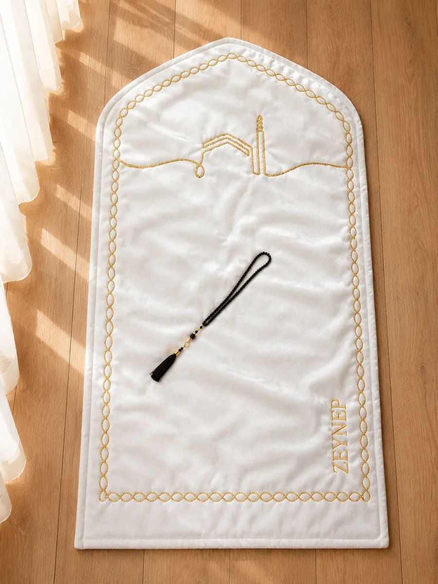 Personalized Couple’s Prayer Rug Set with Kaaba Design - Black & White - ihvan