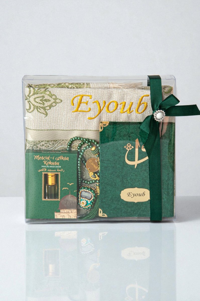 Personalized Islamic Gift Set – Prayer Rug, Yasin Book, Tasbeeh, Digital Zikr Counter & Perfume - ihvan