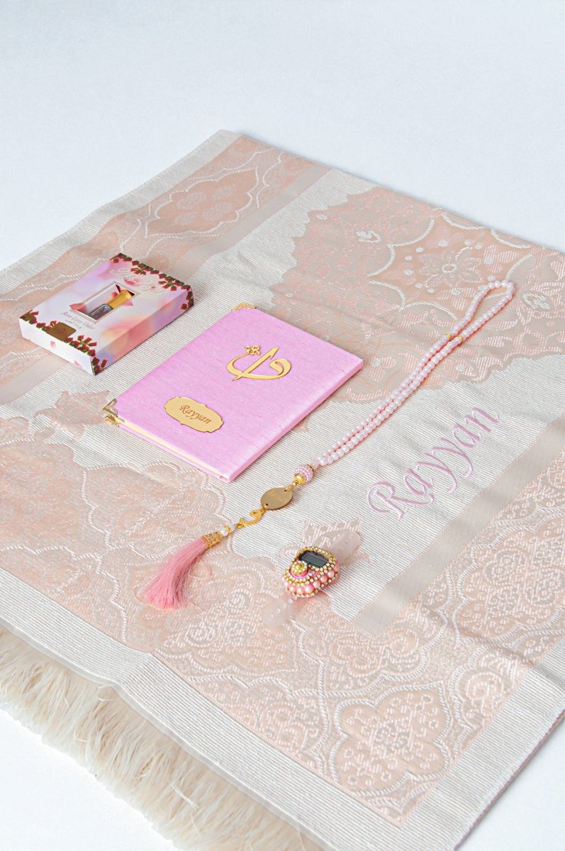 Personalized Islamic Gift Set – Prayer Rug, Yasin Book, Tasbeeh, Digital Zikr Counter & Perfume - ihvan