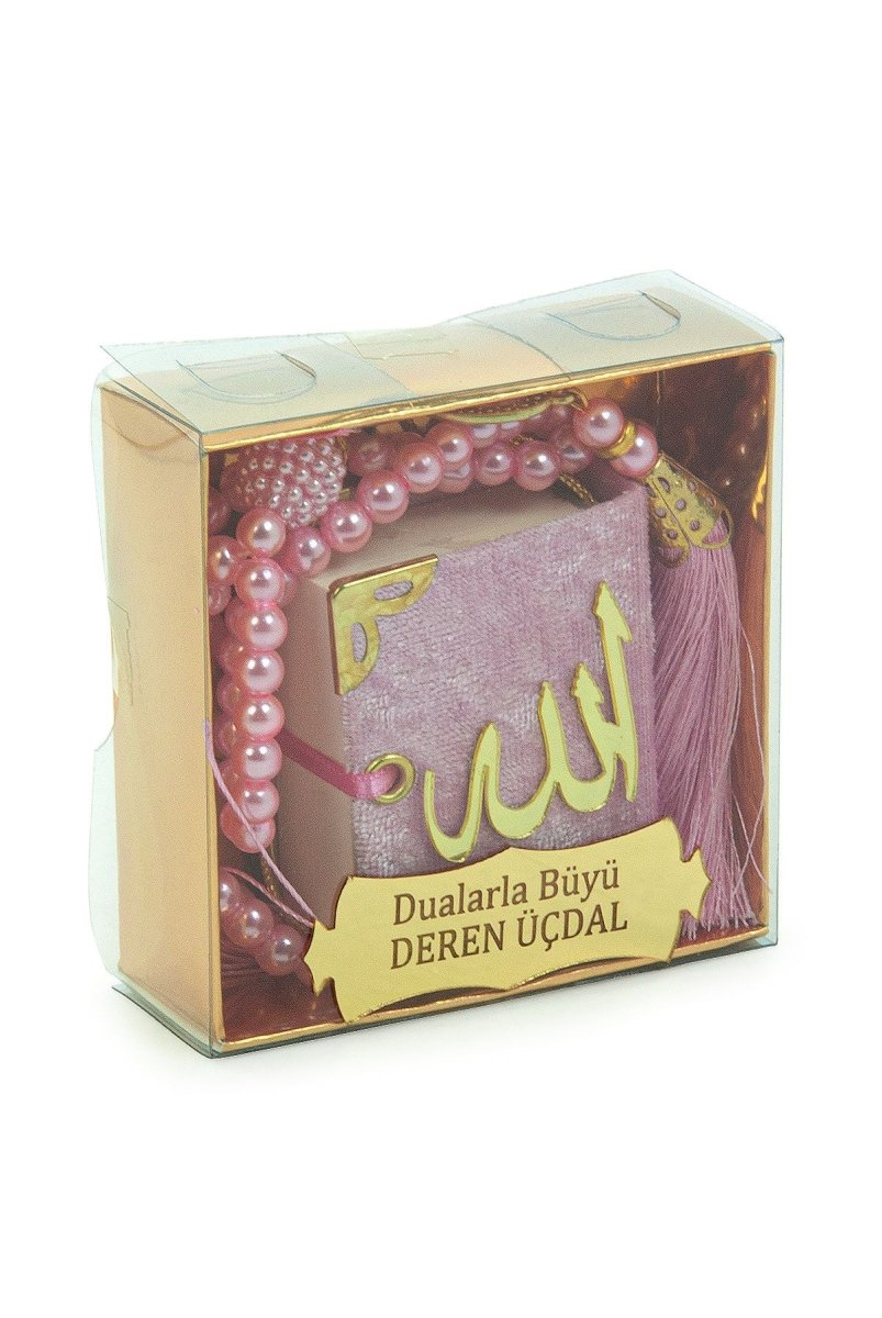 Personalized Mini Velvet Quran Gift Set with Pearl Tasbeeh in Decorative Box – Mevlut Favor - ihvan