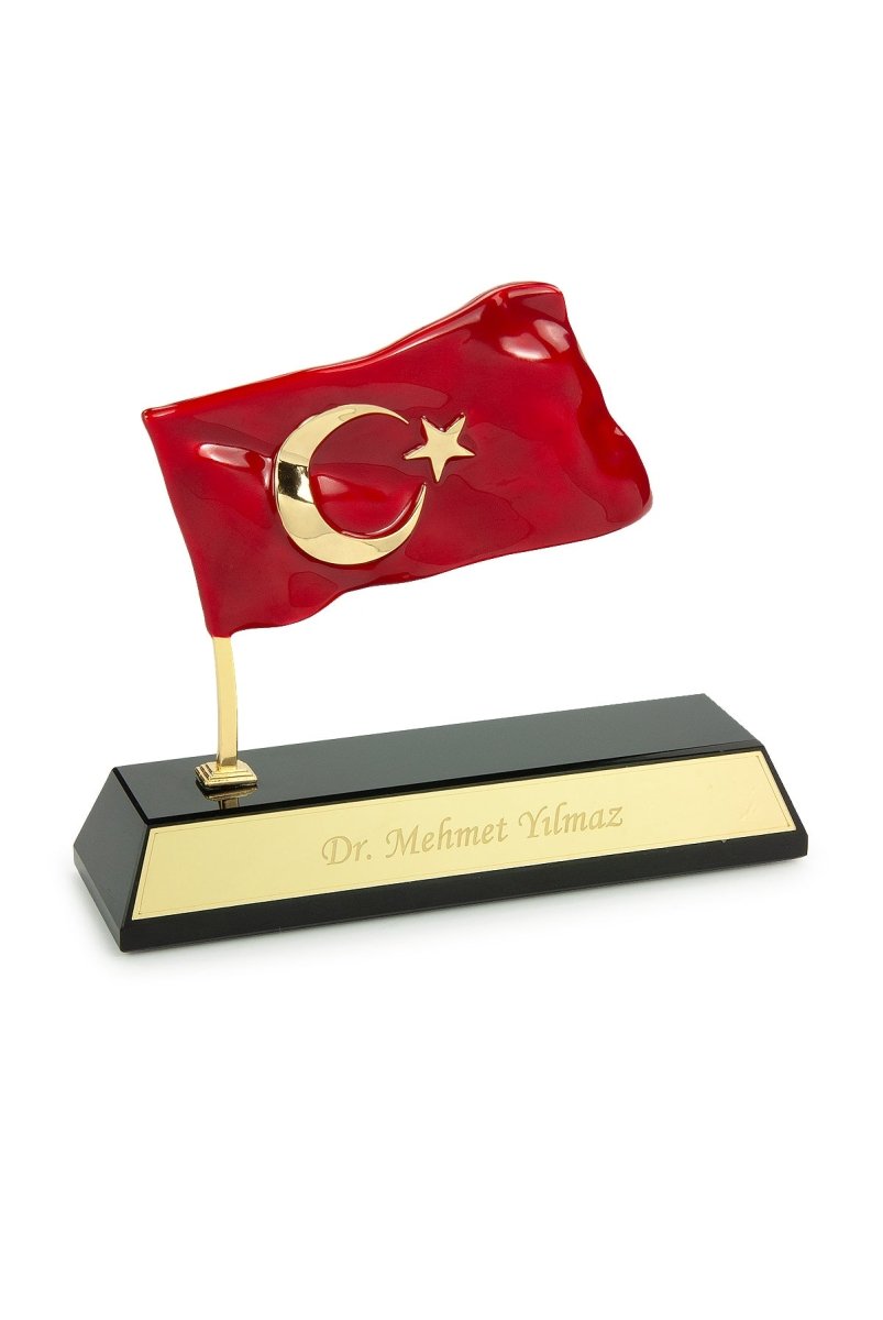 Personalized Turkish Flag Desk Name Plate | Custom Office Name Tag with Gift Box - ihvan