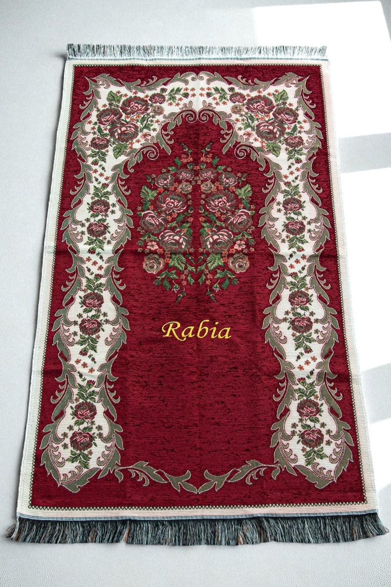 Personalized Velvet Quran Gift Chest Set with Name Embroidered Prayer Rug & Tasbeeh - ihvan