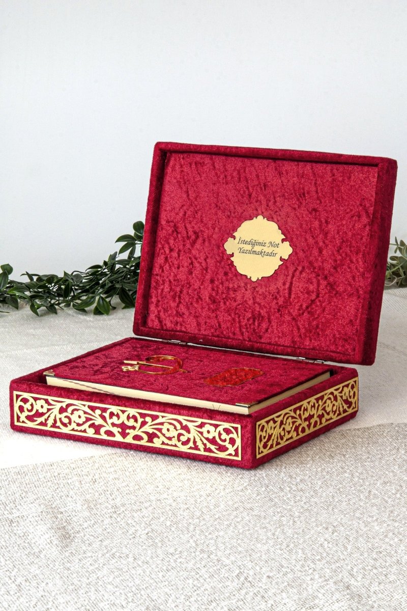 Personalized Velvet Quran Set with Plexiglass Elif - Vav Embellishments – Luxury Gift Box - ihvan