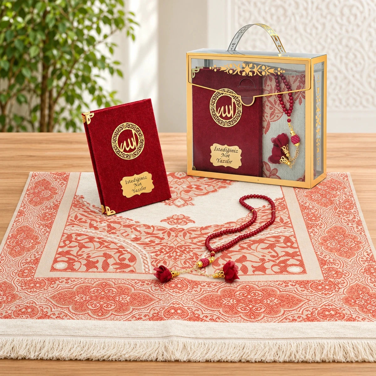 Personalized Velvet Yaseen Book Gift Set with Prayer Mat, Tasbih & Carry Bag - ihvan