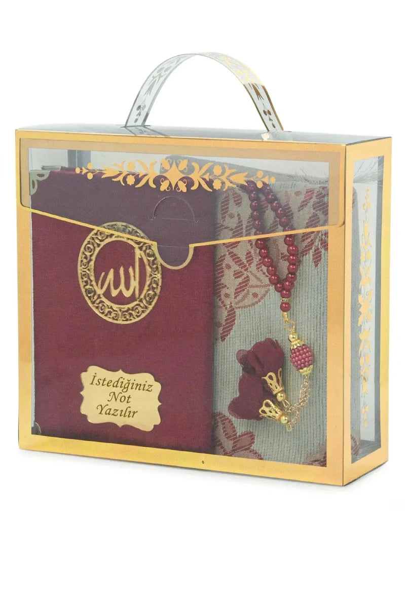 Personalized Velvet Yaseen Book Gift Set with Prayer Mat, Tasbih & Carry Bag - ihvan