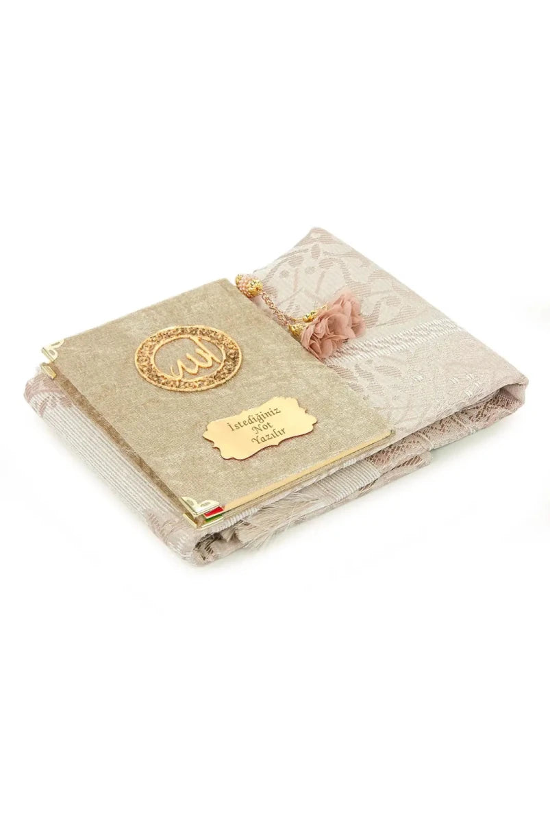Personalized Velvet Yaseen Book Gift Set with Prayer Mat, Tasbih & Carry Bag - ihvan