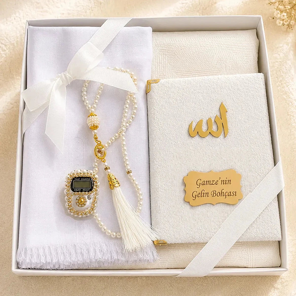 Personalized Wedding Islamic Gift Set with Yaseen Book, Prayer Mat & Tasbih - ihvan