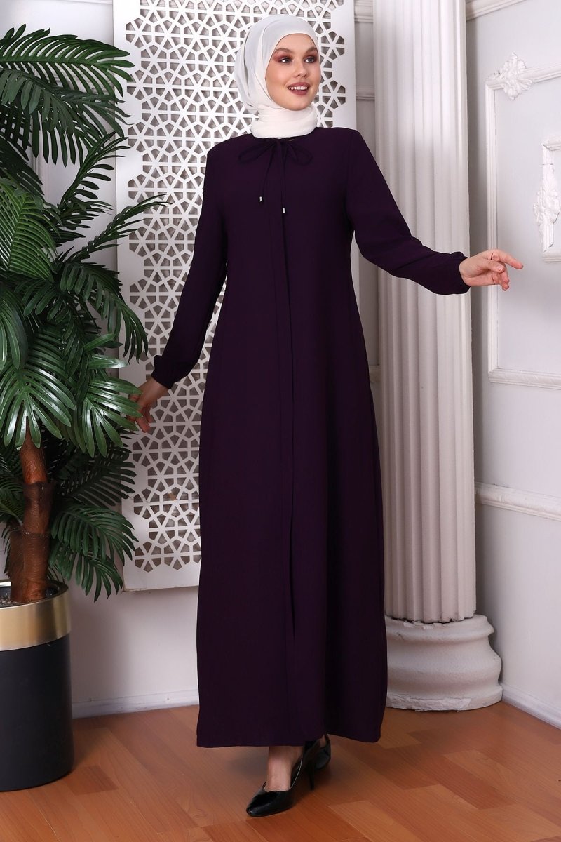 Plain Damson Halter Neck Abaya 9229-22 - ihvan
