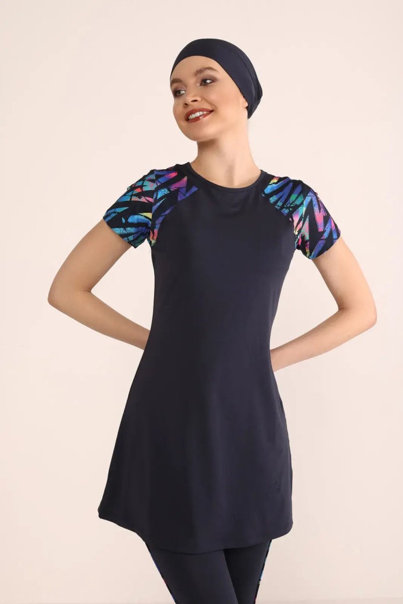 Plus Size Semi - Closed Pool Swimsuit 0446 - 25 Dark Navy - ihvan