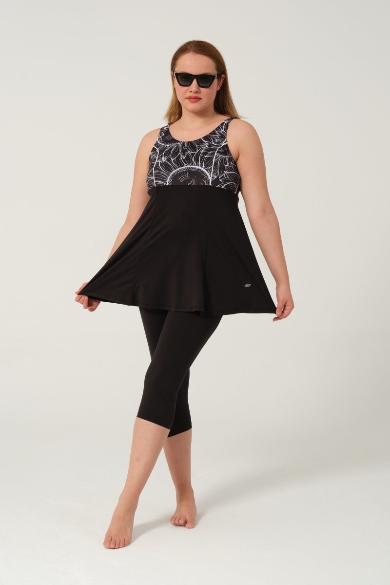 Plus Size Semi - Closed Swimsuit with Strappy Leggings 2528 - 25 White - ihvan