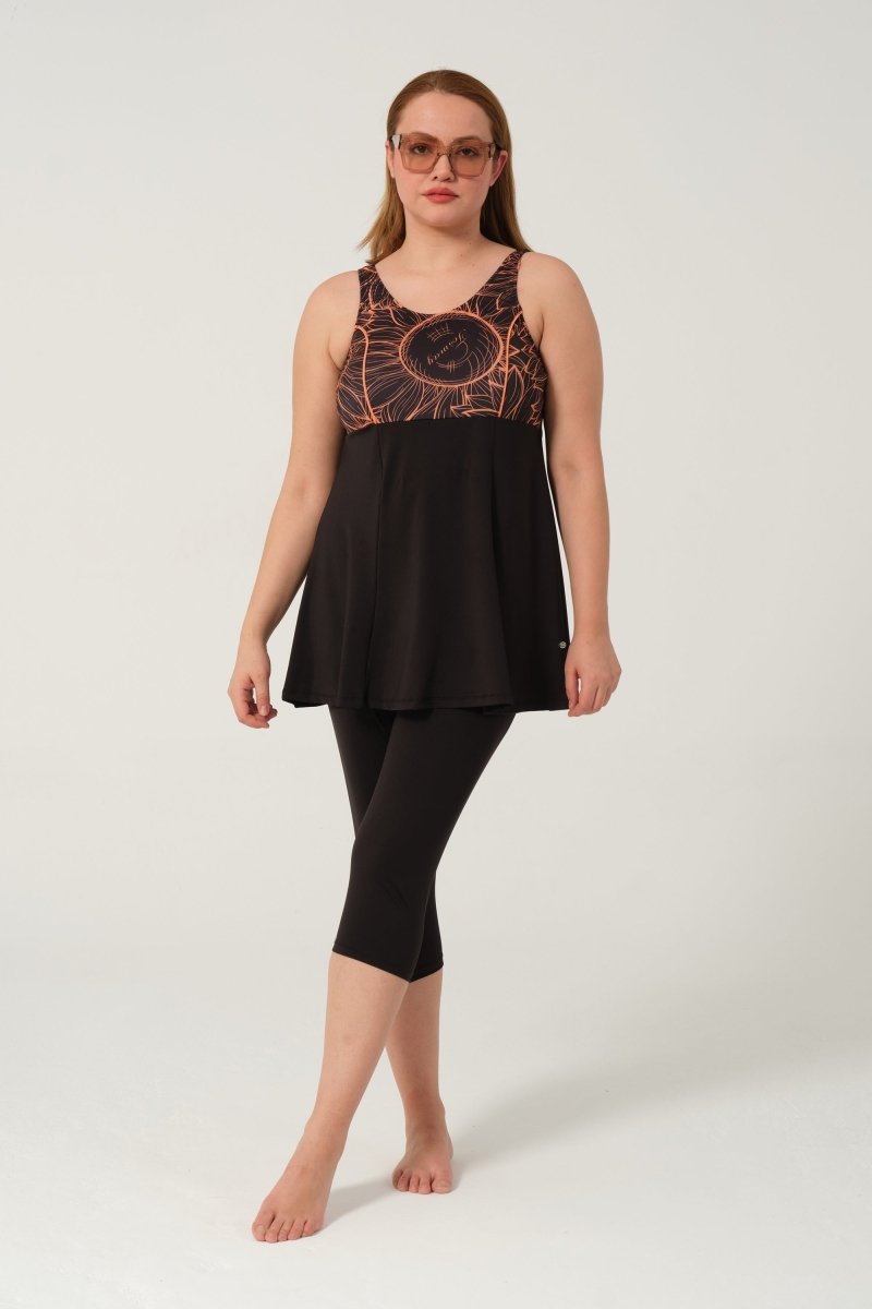 Plus Size Semi - Covered Swimsuit with Strappy Leggings 2528 - 25 Copper - ihvan