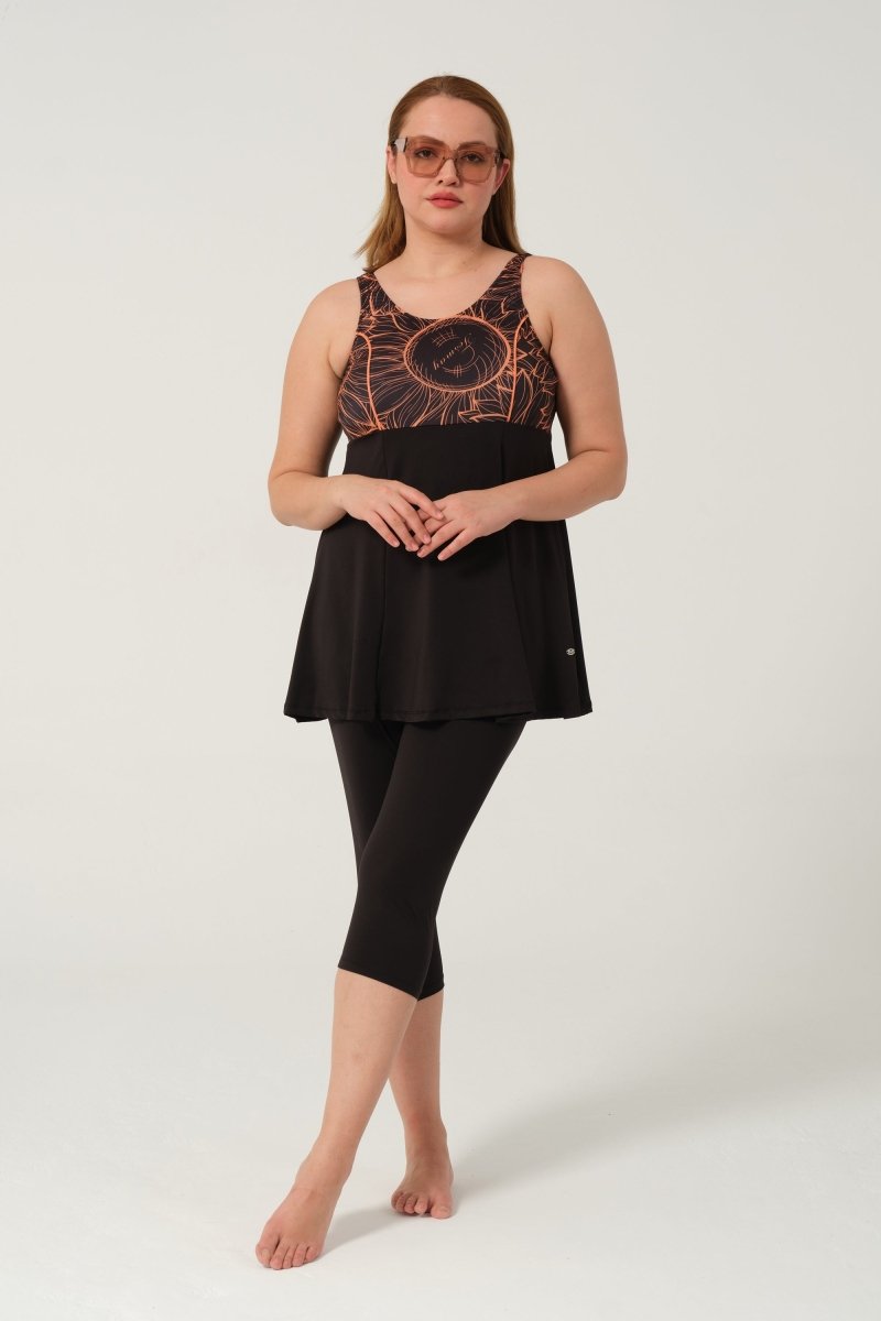 Plus Size Semi - Covered Swimsuit with Strappy Leggings 2528 - 25 Copper - ihvan