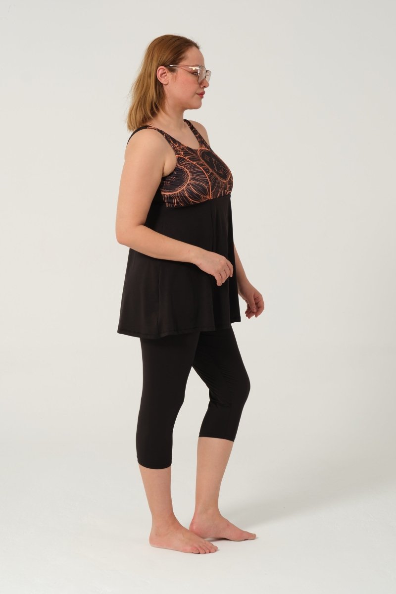 Plus Size Semi - Covered Swimsuit with Strappy Leggings 2528 - 25 Copper - ihvan