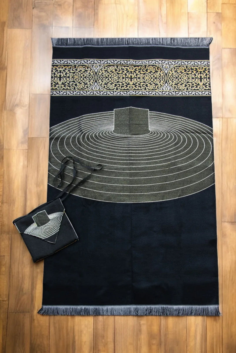 Portable Kaaba Tawaf Rings Pattern Prayer Rug with Shoulder Bag – Gobelin Fabric - ihvan