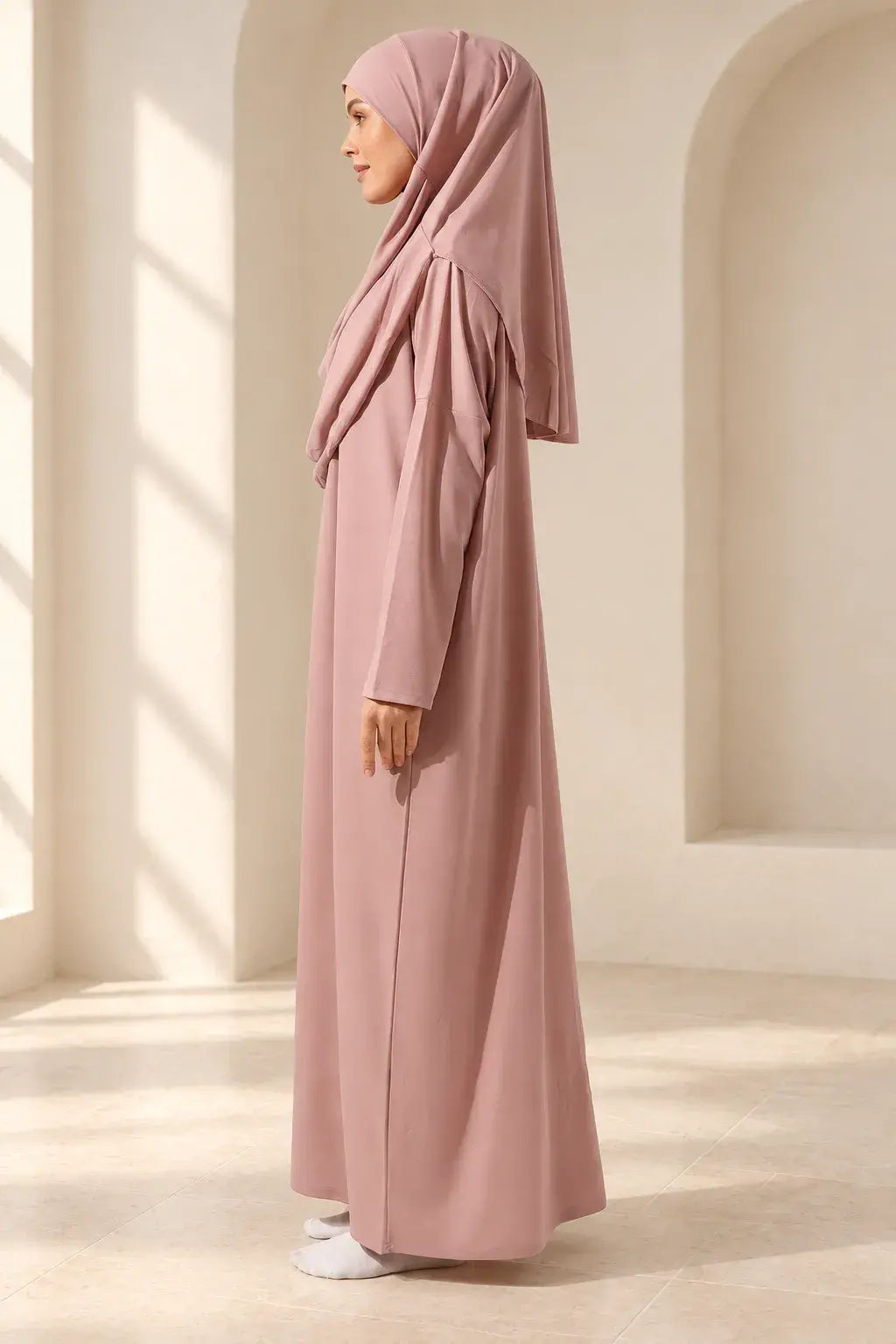 One-Piece Prayer Dress with Attached Hijab & Prayer Mat Gift Set