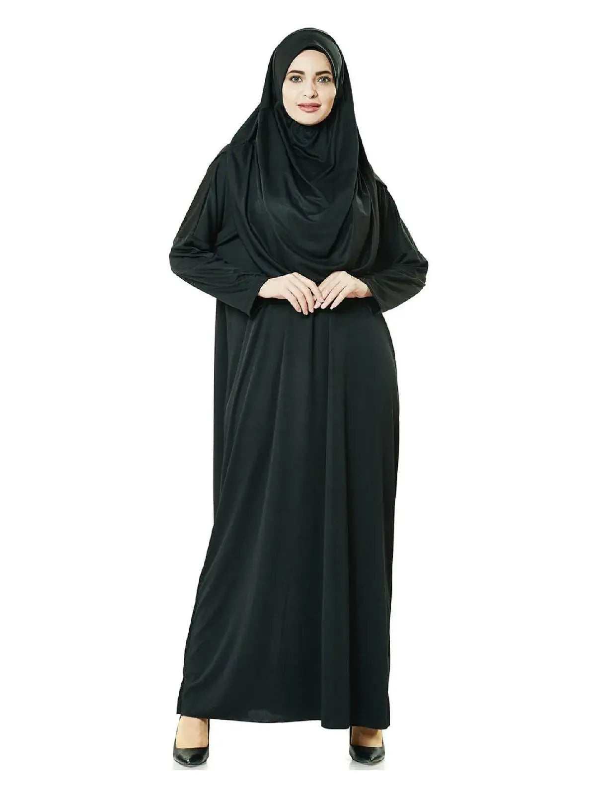 One-Piece Prayer Dress with Attached Hijab & Prayer Mat Gift Set