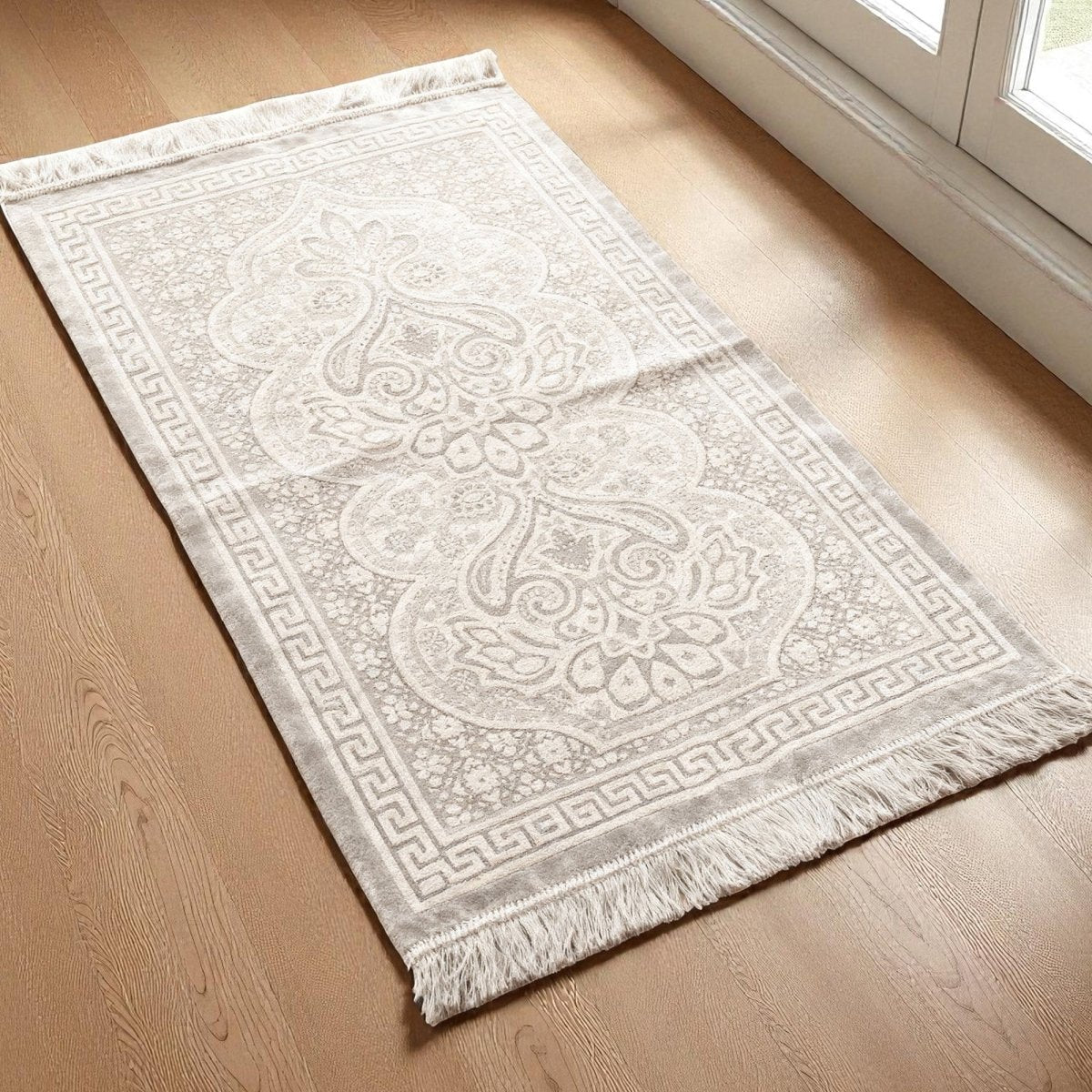 Premium Thick and Velvet Pearl Prayer Mat Islamic for Islamic Gifts Cream - ihvan