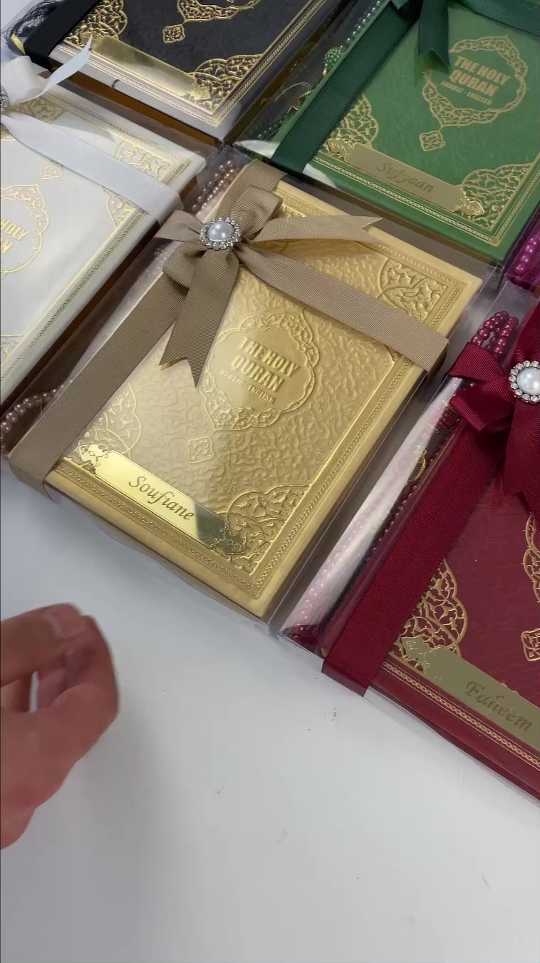 English Translation Holy Quran Gift Set with Tasbih | Islamic Gİft Set with Qur'an & Pearl Prayer Beads