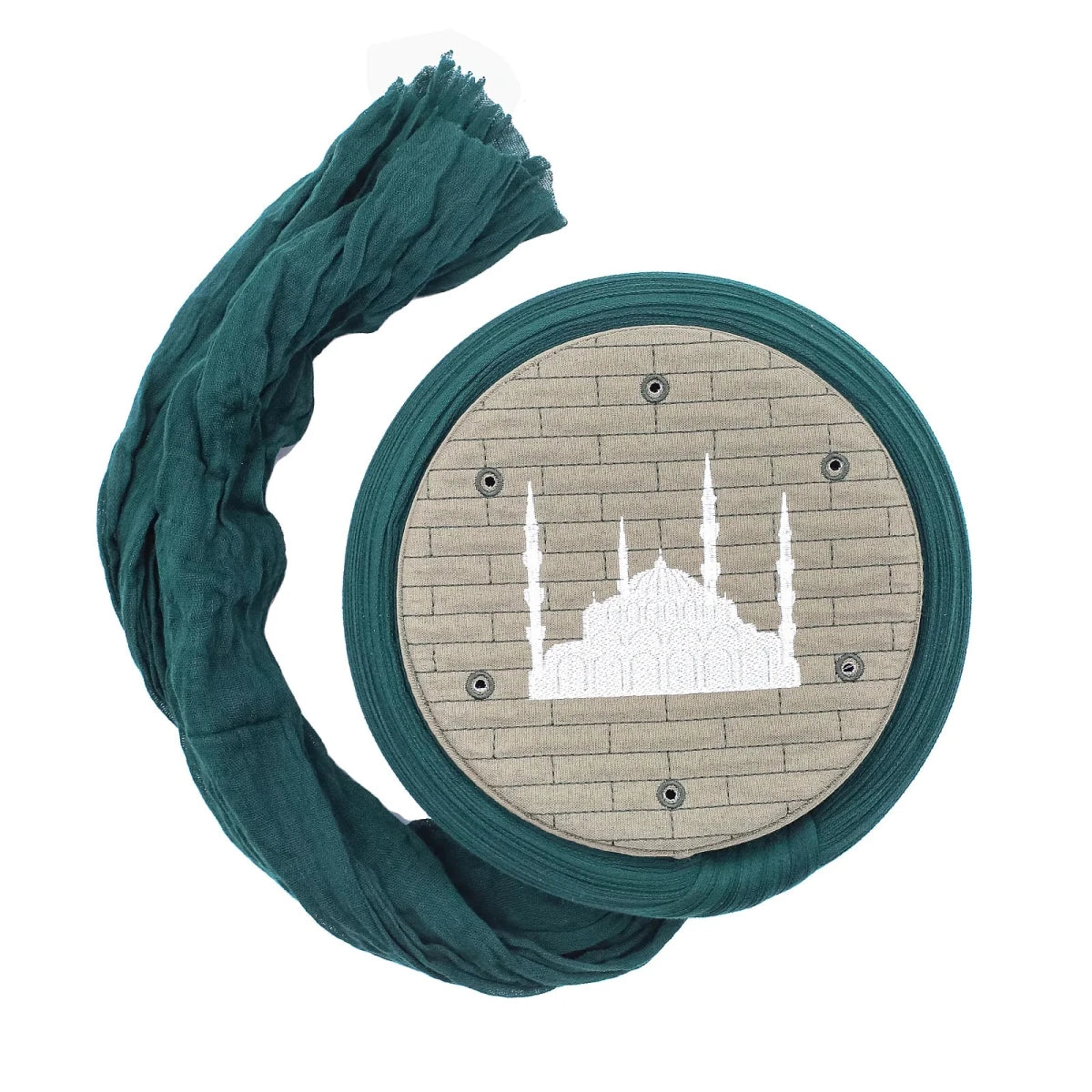 Product Title Pre-Wrapped Islamic Turban Cap with Masjid Embroidery – 5 Metre Amama - ihvan