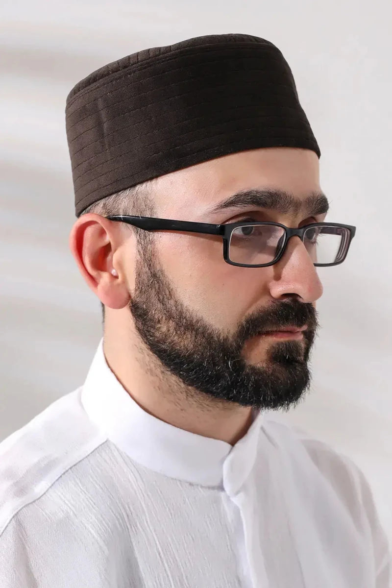 Quilted Velvet Structured Kufi Prayer Cap - ihvan