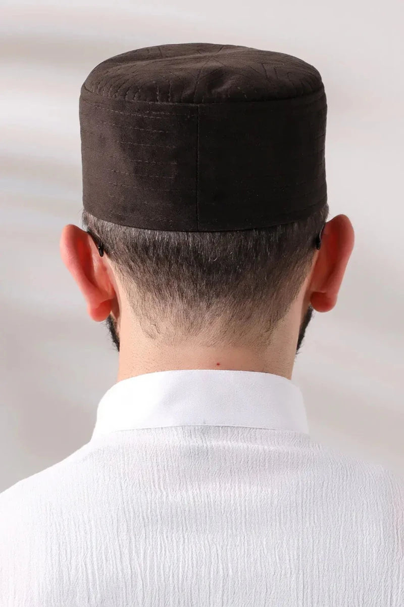 Quilted Velvet Structured Kufi Prayer Cap - ihvan