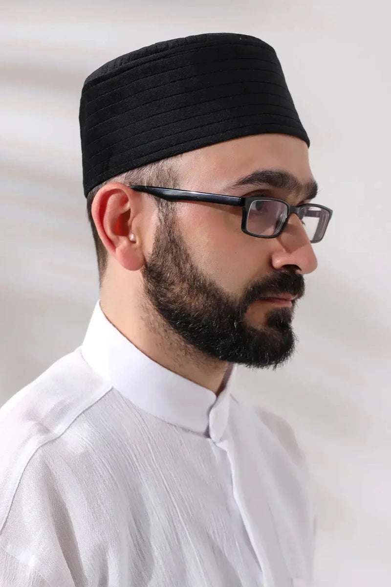 Quilted Velvet Structured Kufi Prayer Cap - ihvan