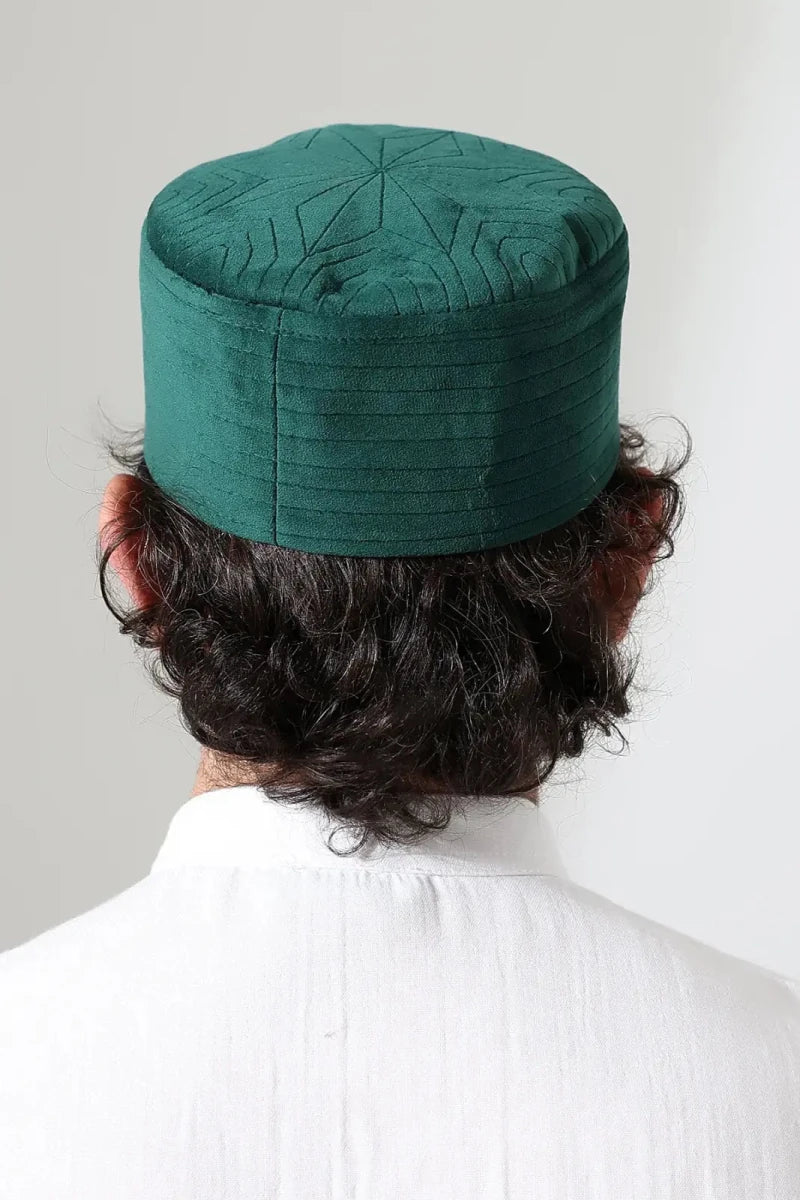 Quilted Velvet Structured Kufi Prayer Cap - ihvan