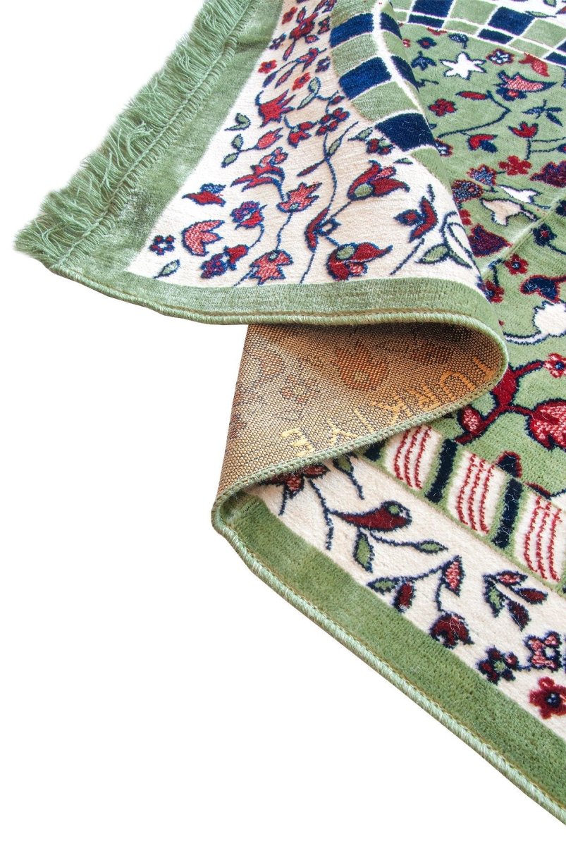 Ravza Pattern Velvet Prayer Rug – Inspired by Al - Masjid an - Nabawi, Soft Velour Texture - ihvan