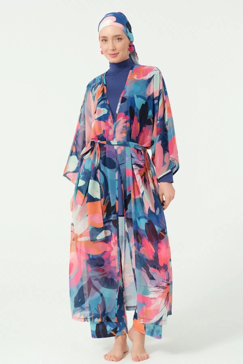 Rosali Belted Full Length Chiffon Pareo 7163 - 25 Indigo - ihvan