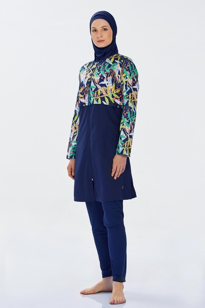 Rozamay Jileli Water Repellent Dark Navy Full Coverage Hijab Swimsuit 9285 - ihvan