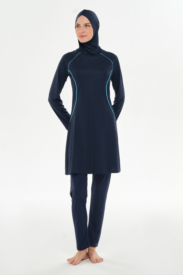 Rozamay Raglan Sleeve Lycra Full-Covered Burkini 3130-25 Dark Navy Blue - ihvan