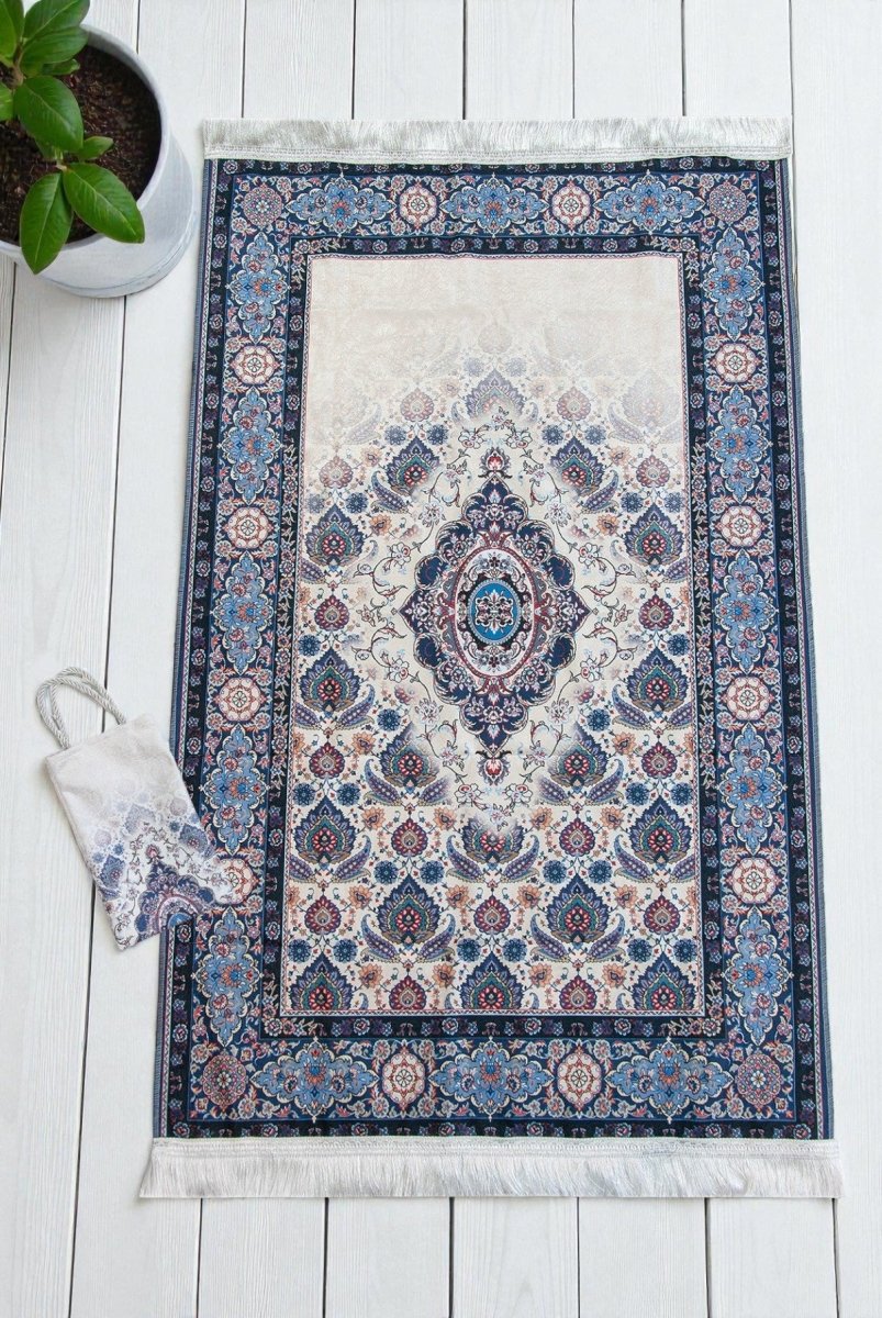 Silk - Touch Velvet Prayer Rug with Rumi Motif – Portable and Practical with Carrying Bag - ihvan