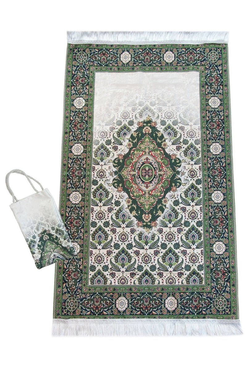Silk - Touch Velvet Prayer Rug with Rumi Motif – Portable and Practical with Carrying Bag - ihvan