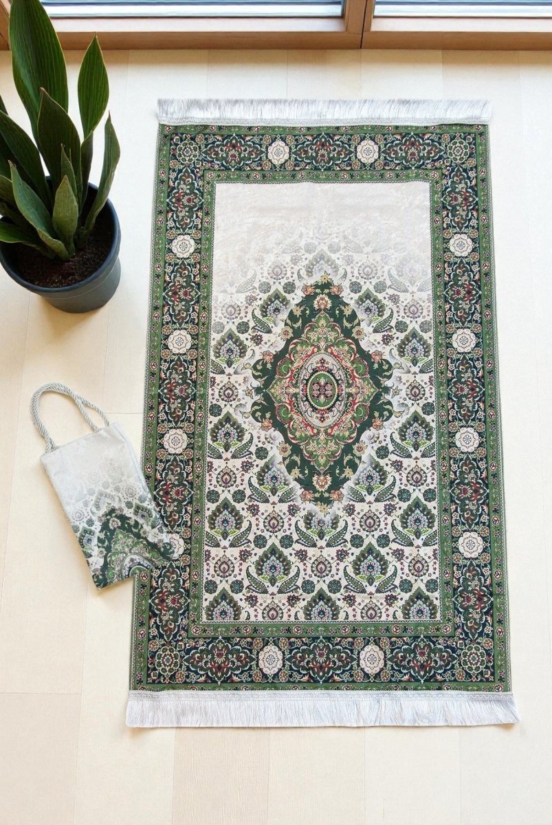Silk - Touch Velvet Prayer Rug with Rumi Motif – Portable and Practical with Carrying Bag - ihvan