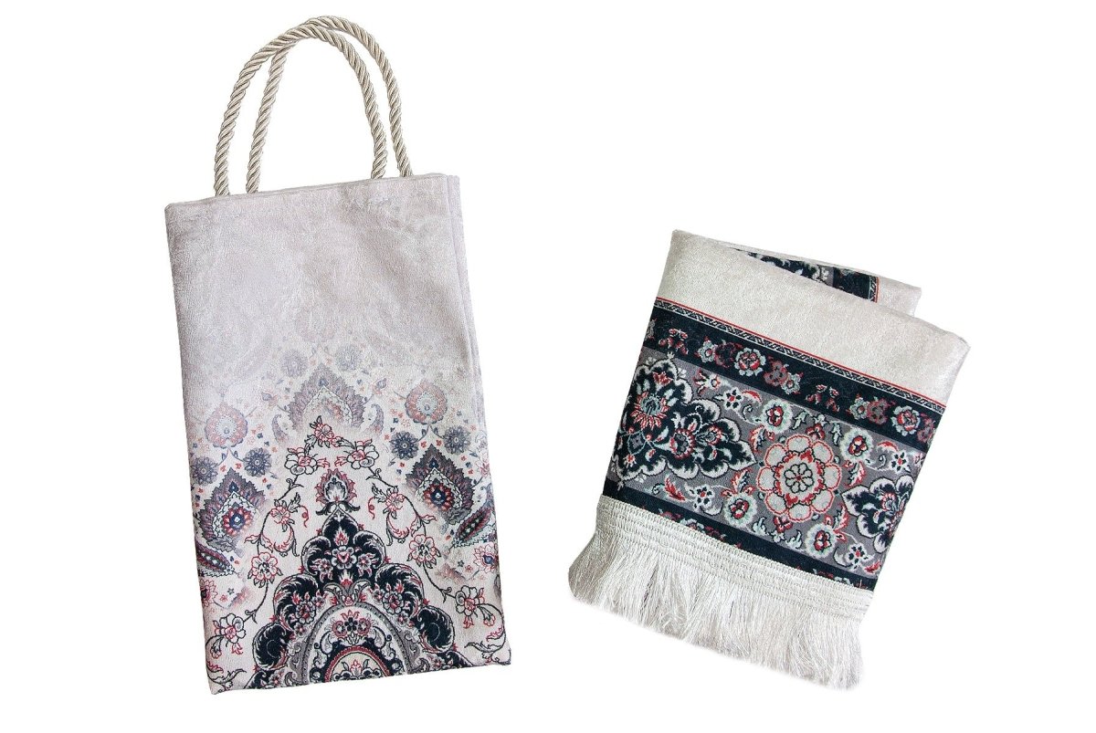 Silk - Touch Velvet Prayer Rug with Rumi Motif – Portable and Practical with Carrying Bag - ihvan