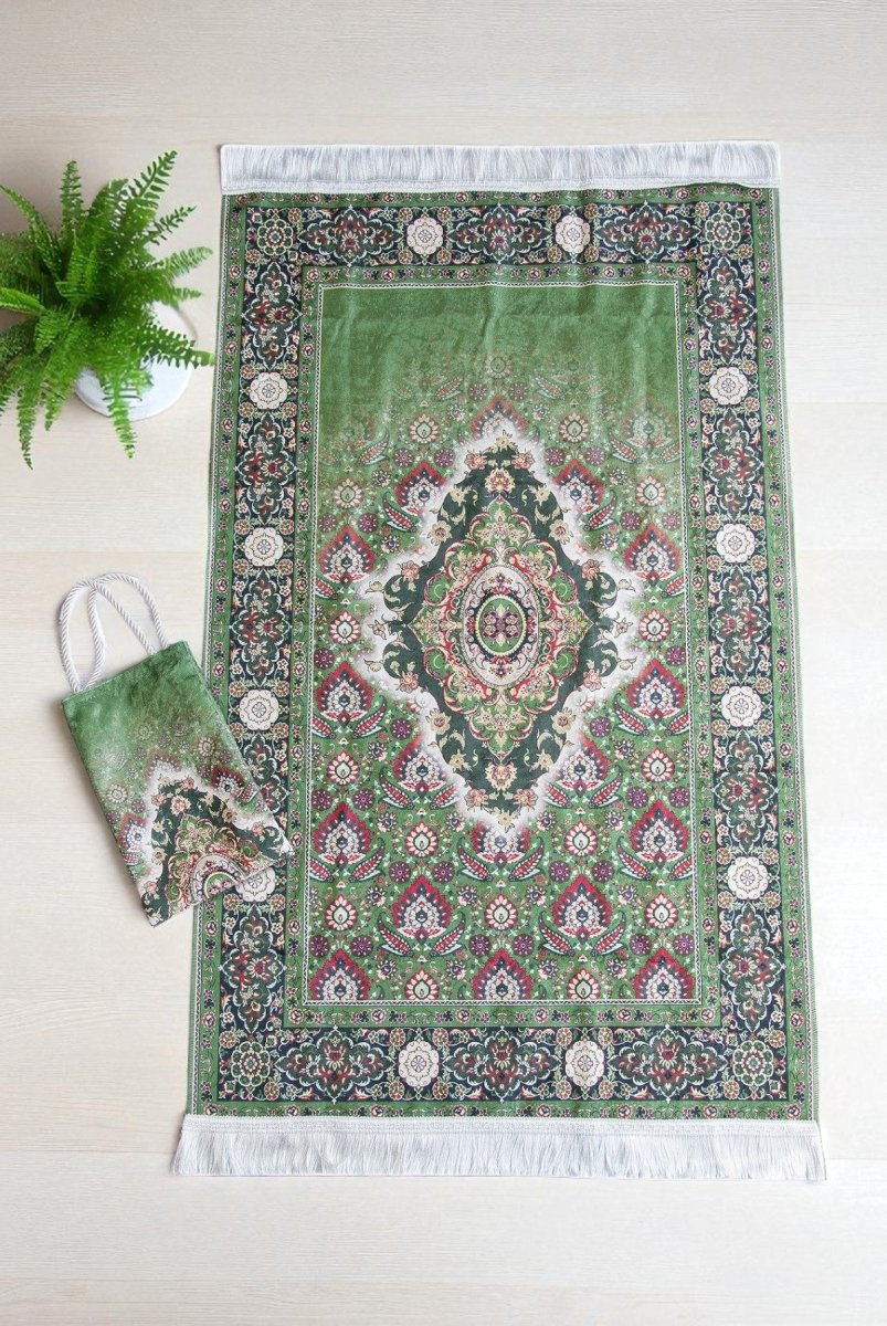 Silk - Touch Velvet Prayer Rug with Rumi Motif – Portable and Practical with Carrying Bag - ihvan