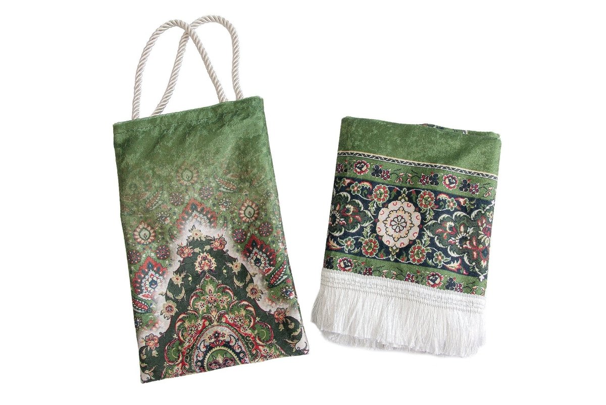 Silk - Touch Velvet Prayer Rug with Rumi Motif – Portable and Practical with Carrying Bag - ihvan