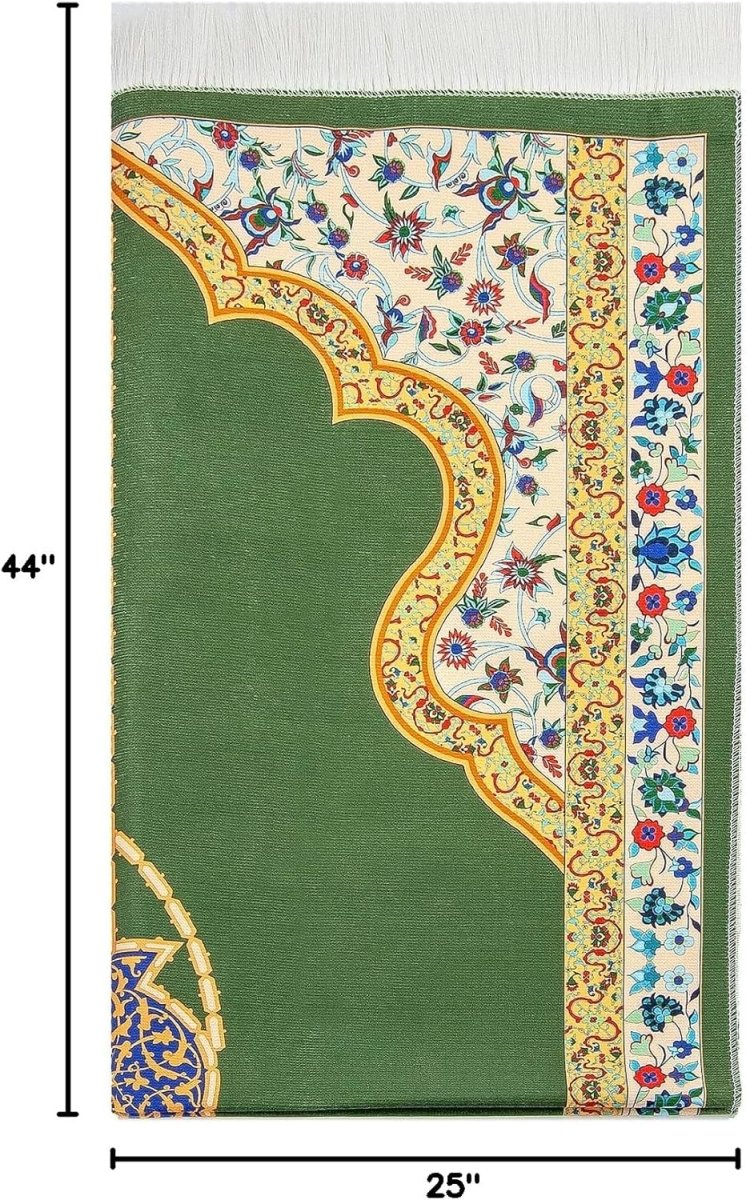 Silky Muslim Prayer Rug – Soft Green Islamic Mat with Travel Bag, Elegant Design - ihvan