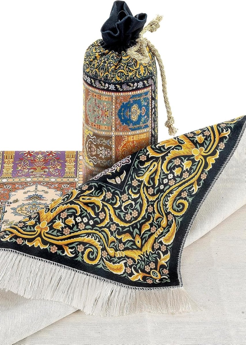 Silky Muslim Prayer Rug – Soft Portable Islamic Mat with Travel Bag, Elegant Design - ihvan