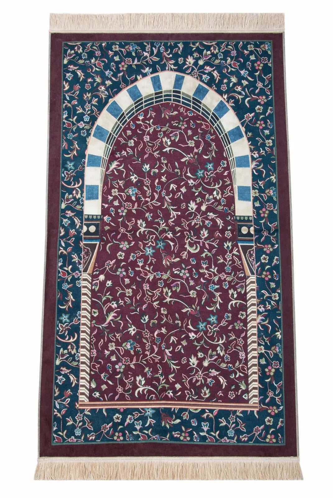 Portable Rawdah Patterned Velvet Prayer Mat with Carry Bag