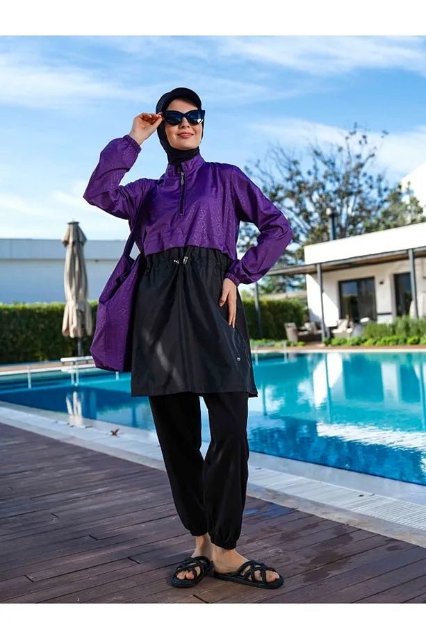 Tesmay Women's Full Coverage Hijab Swimsuit with Sleeveless Design 22104 - 25 Purple - ihvan