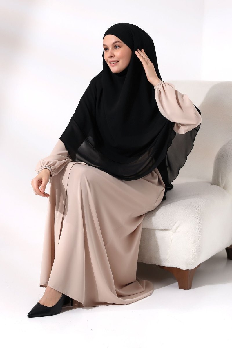 Three - Layered Niqab - Style Chiffon Hijab – Short Modest Scarf with Sufle Detail - ihvan