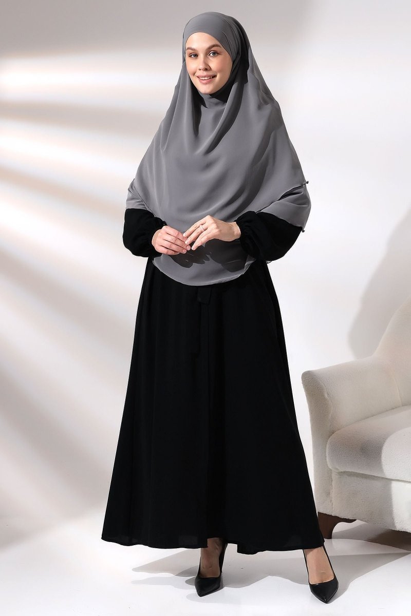 Three - Layered Niqab - Style Chiffon Hijab – Short Modest Scarf with Sufle Detail - ihvan