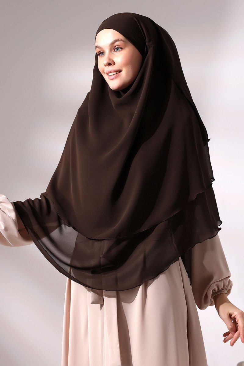 Three - Layered Niqab - Style Chiffon Hijab – Short Modest Scarf with Sufle Detail - ihvan