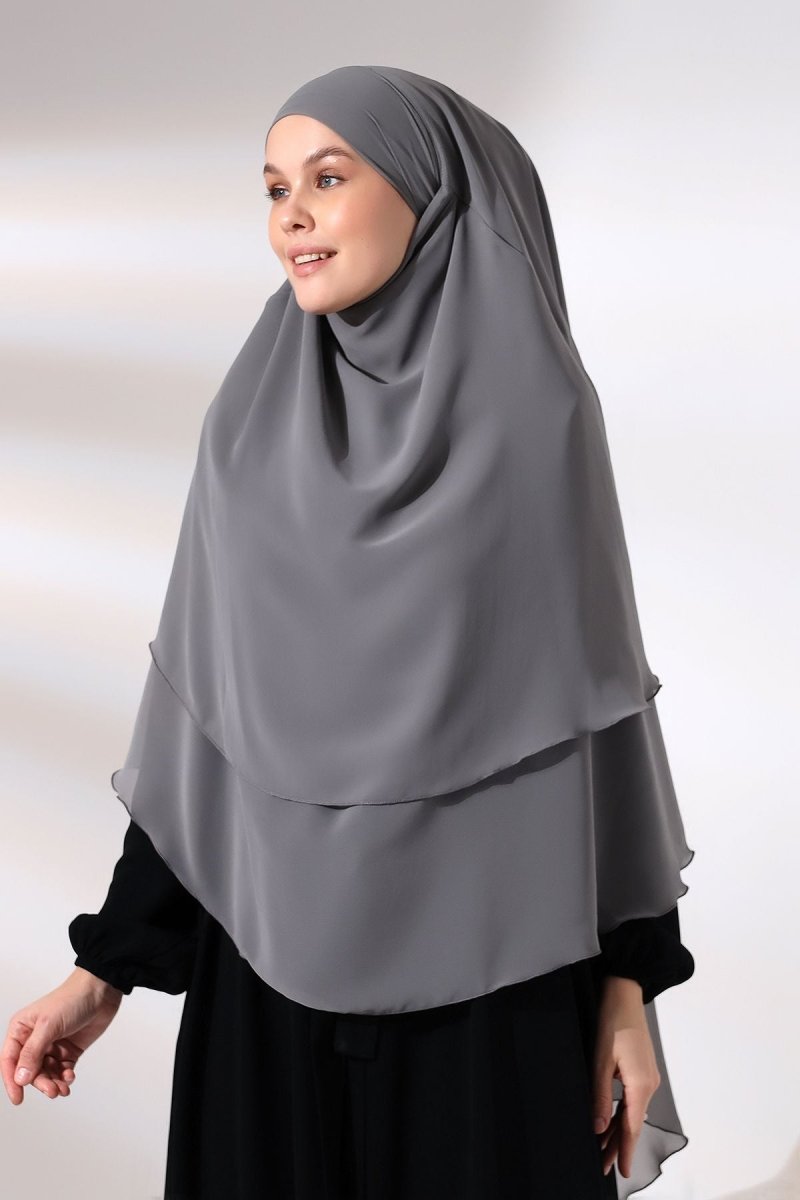 Three - Layered Niqab - Style Chiffon Hijab – Short Modest Scarf with Sufle Detail - ihvan
