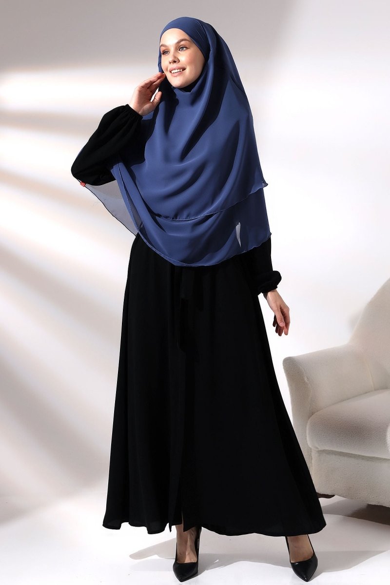 Three - Layered Niqab - Style Chiffon Hijab – Short Modest Scarf with Sufle Detail - ihvan