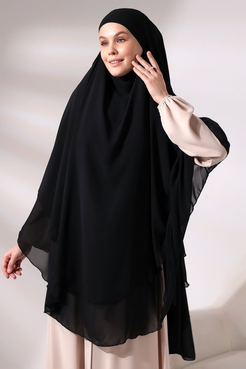 Three - Layered Niqab - Style Long Chiffon Hijab – Modest Sufle Scarf - ihvan