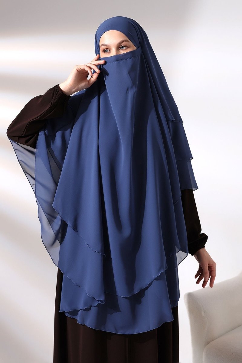 Three - Layered Niqab - Style Long Chiffon Hijab – Modest Sufle Scarf - ihvan