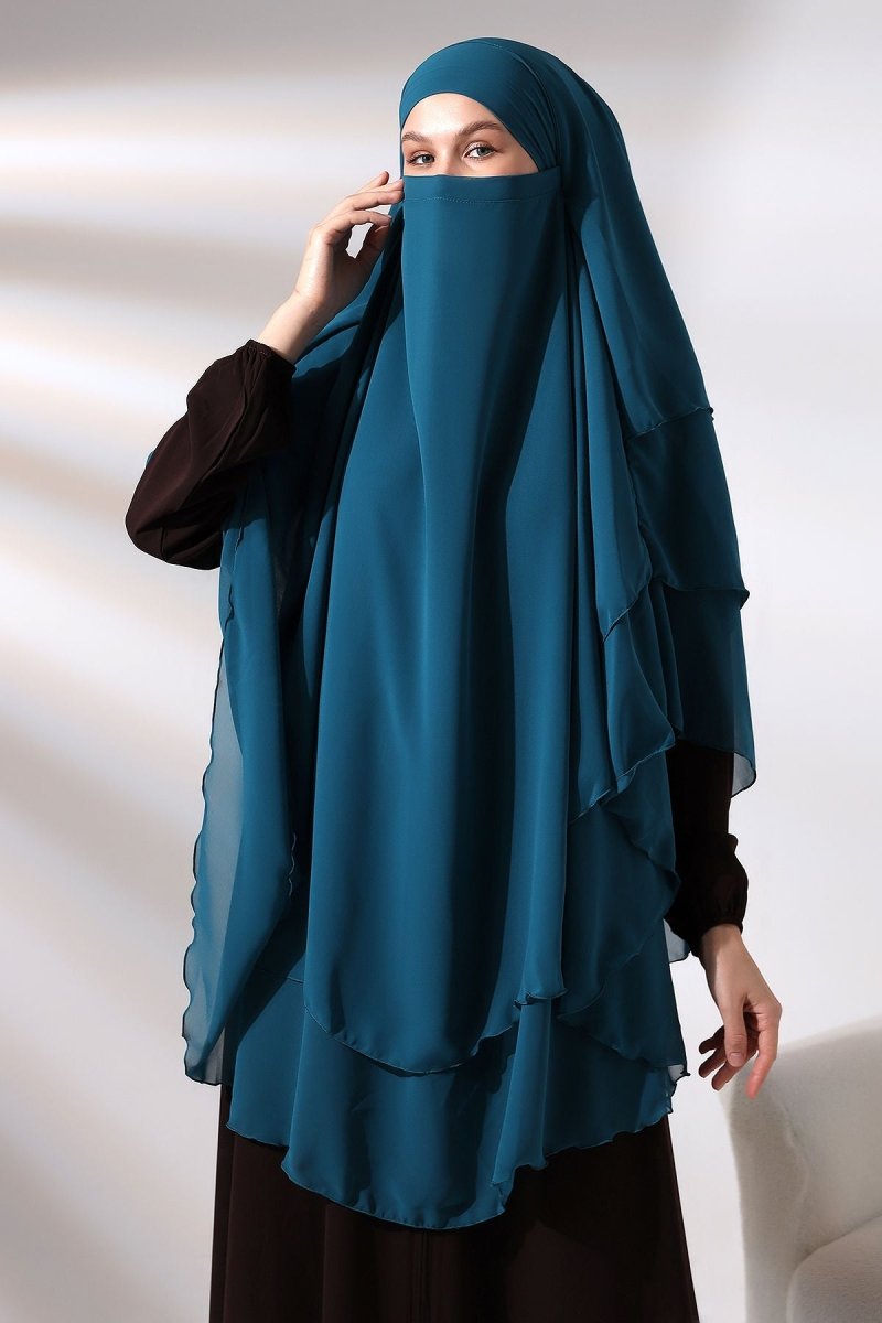 Three - Layered Niqab - Style Long Chiffon Hijab – Modest Sufle Scarf - ihvan