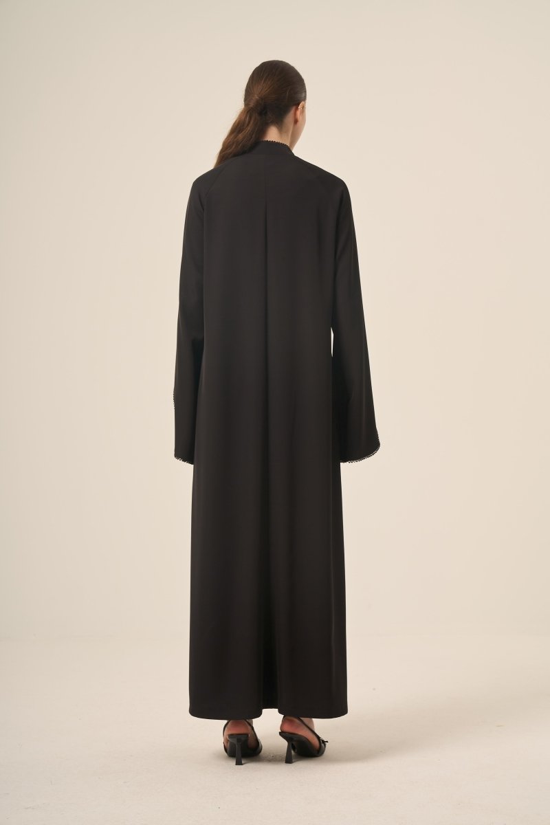 Two - Piece Abaya with Crystal Stone Detail and Mandarin Collar, 6509 - 25 Black - ihvan